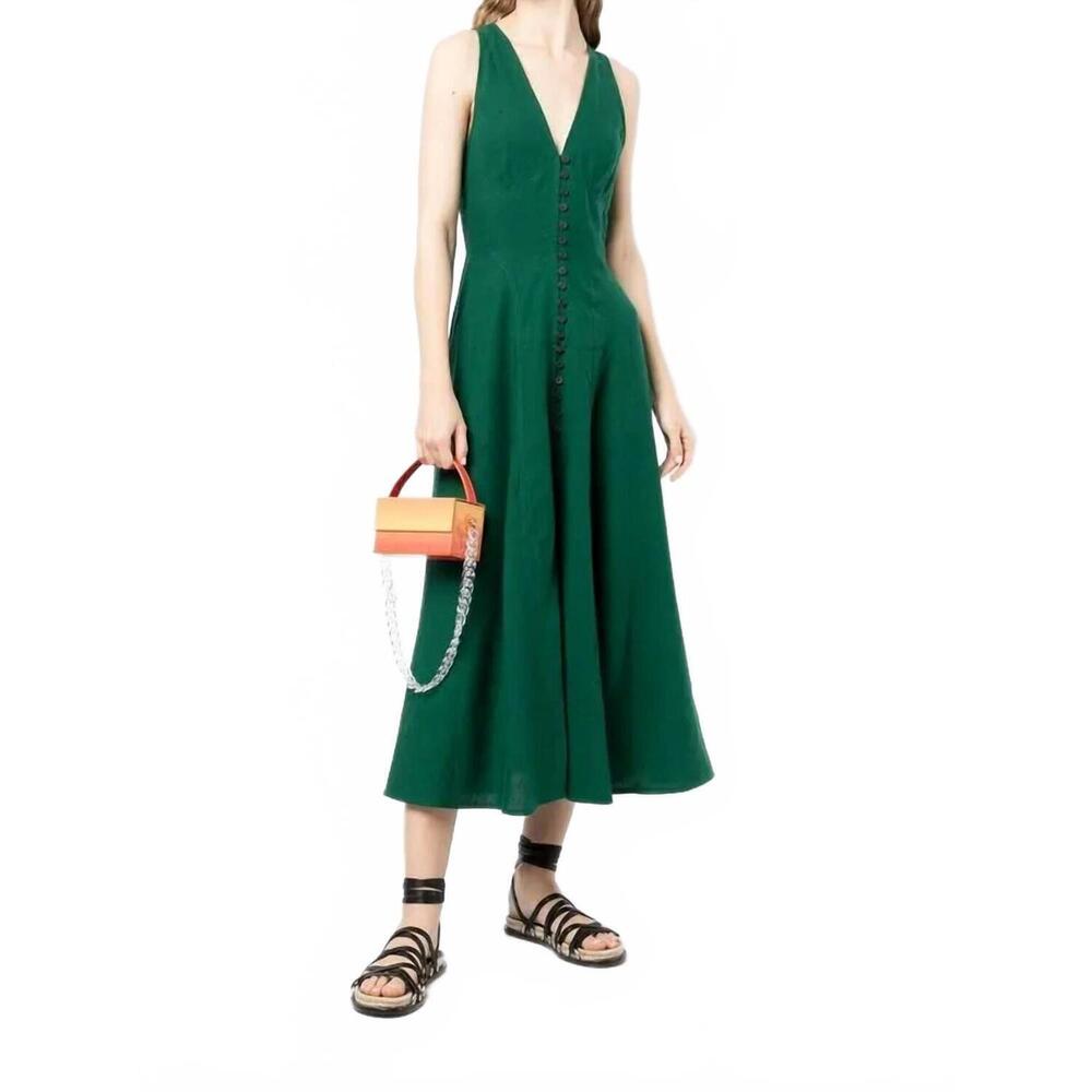 NEW THREE GRACES rose linen midi dress in green